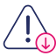 Pink and navy warning triangle with down arrow