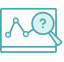 teal icon of data with a magnifying glass over it